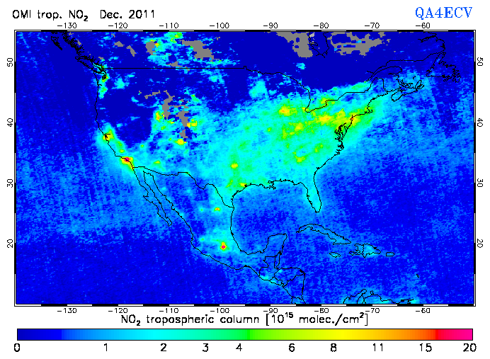 Regional Tropospheric NO2 of December 2011