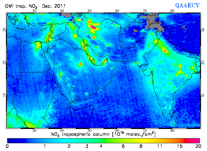 Regional Tropospheric NO2 of December 2011
