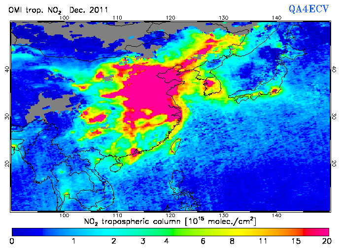 Regional Tropospheric NO2 of December 2011