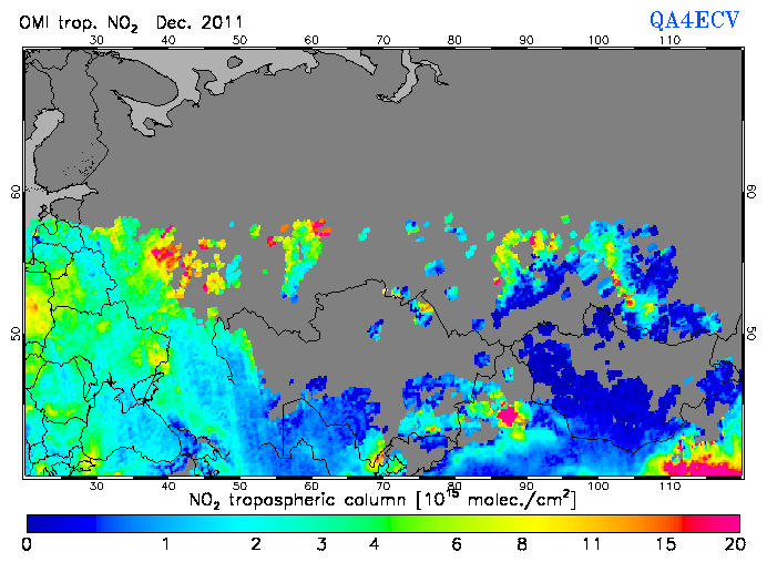 Regional Tropospheric NO2 of December 2011