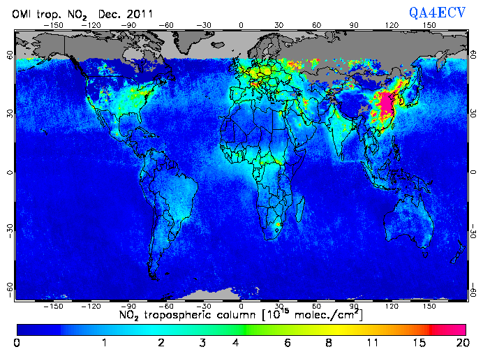 Regional Tropospheric NO2 of December 2011