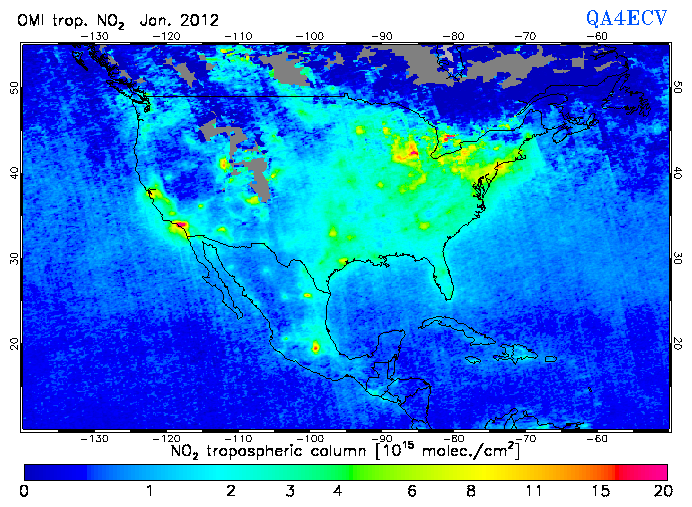 Regional Tropospheric NO2 of January 2012