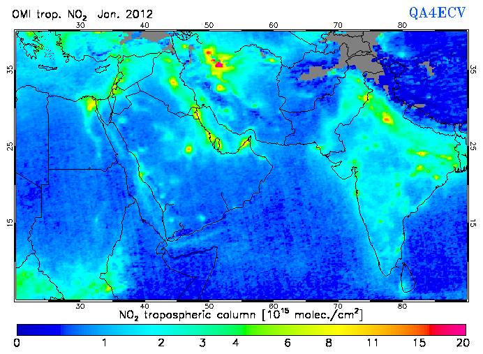 Regional Tropospheric NO2 of January 2012