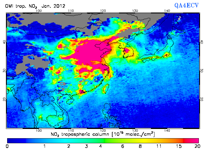 Regional Tropospheric NO2 of January 2012