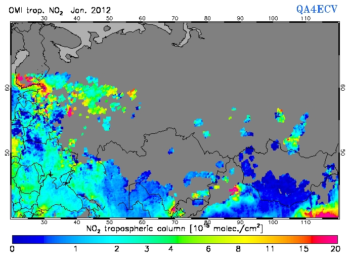 Regional Tropospheric NO2 of January 2012