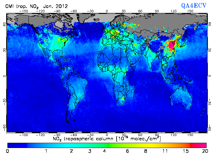 Regional Tropospheric NO2 of January 2012