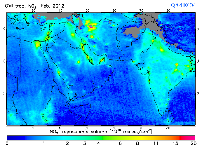 Regional Tropospheric NO2 of February 2012