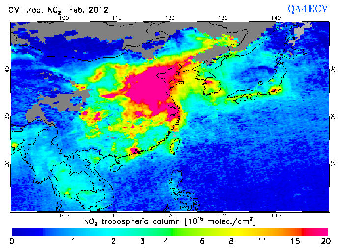 Regional Tropospheric NO2 of February 2012