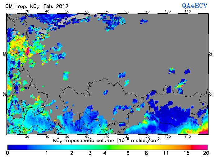 Regional Tropospheric NO2 of February 2012