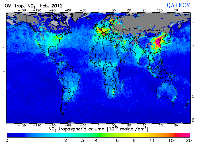 Regional Tropospheric NO2 of February 2012