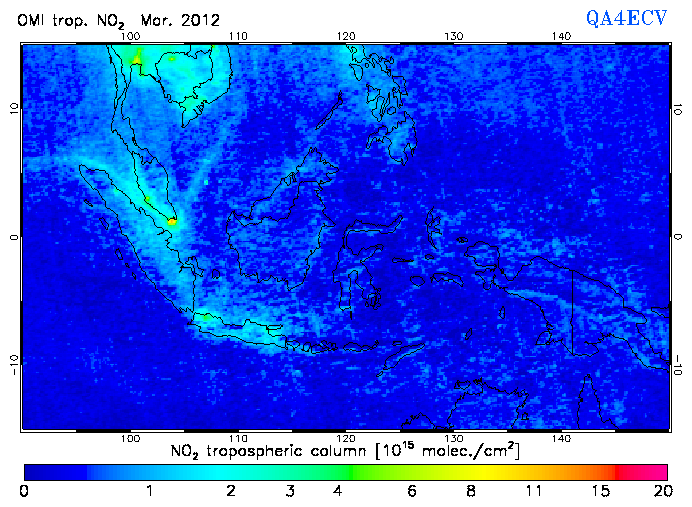 Regional Tropospheric NO2 of March 2012