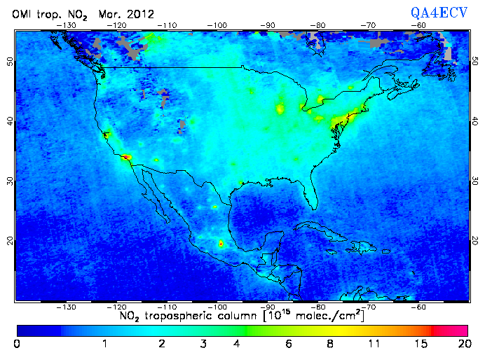 Regional Tropospheric NO2 of March 2012