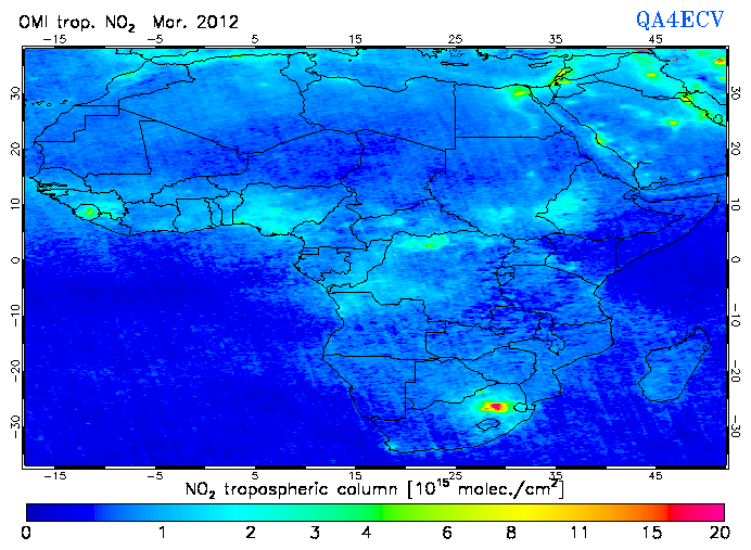 Regional Tropospheric NO2 of March 2012