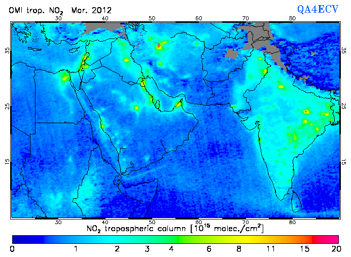 Regional Tropospheric NO2 of March 2012