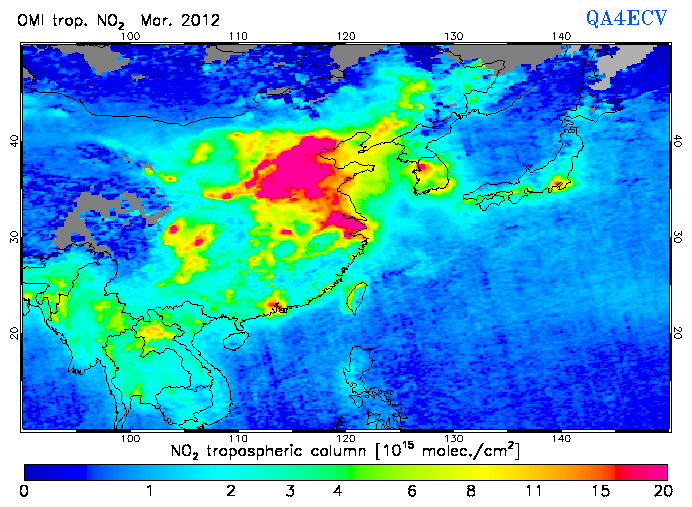 Regional Tropospheric NO2 of March 2012