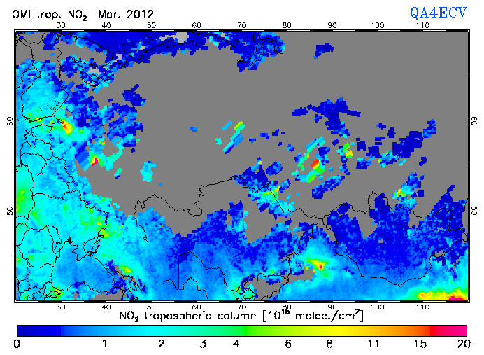 Regional Tropospheric NO2 of March 2012