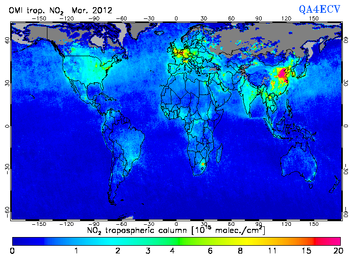 Regional Tropospheric NO2 of March 2012
