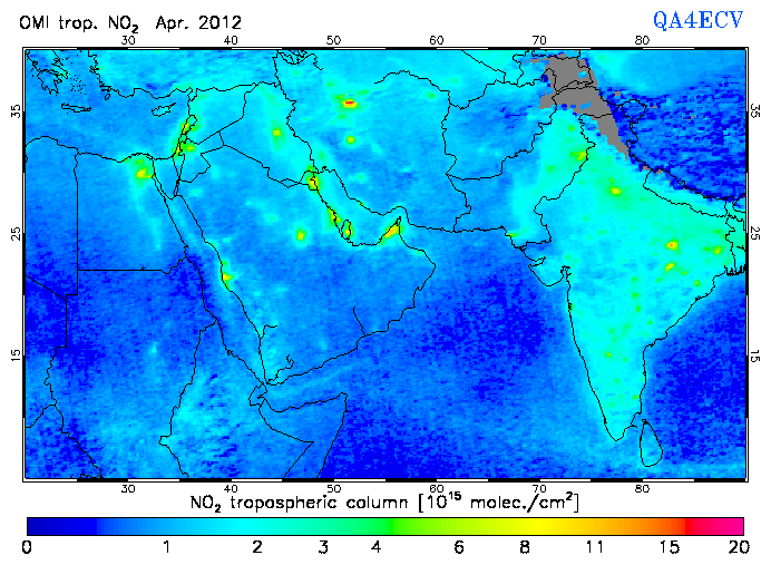 Regional Tropospheric NO2 of April 2012