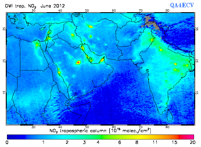 Regional Tropospheric NO2 of June 2012