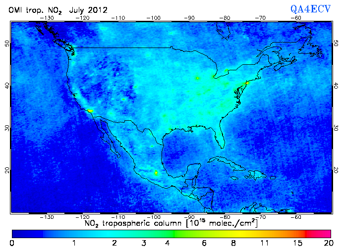 Regional Tropospheric NO2 of July 2012