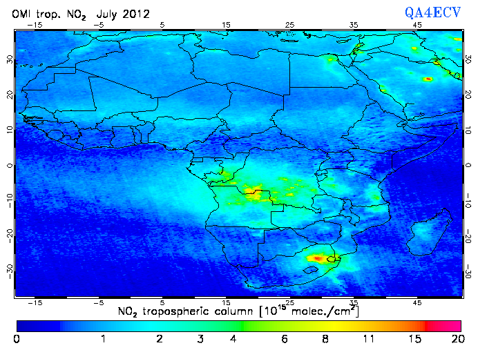 Regional Tropospheric NO2 of July 2012