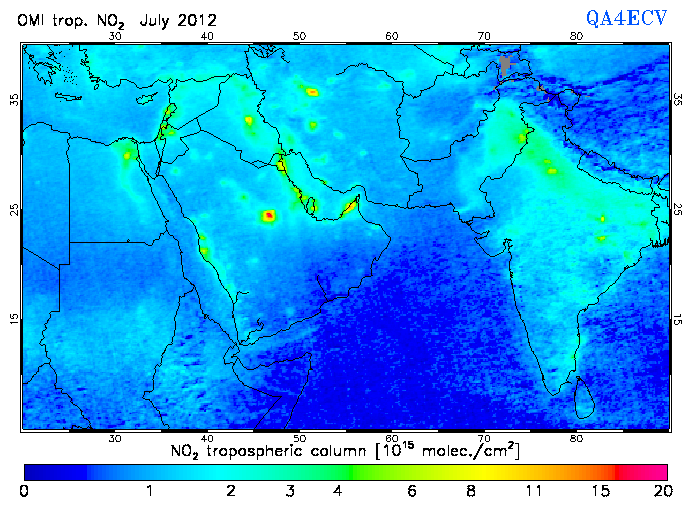 Regional Tropospheric NO2 of July 2012