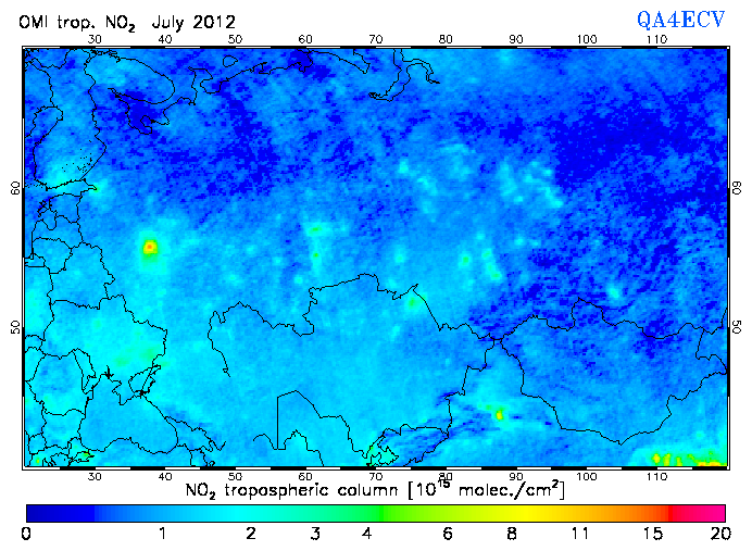Regional Tropospheric NO2 of July 2012