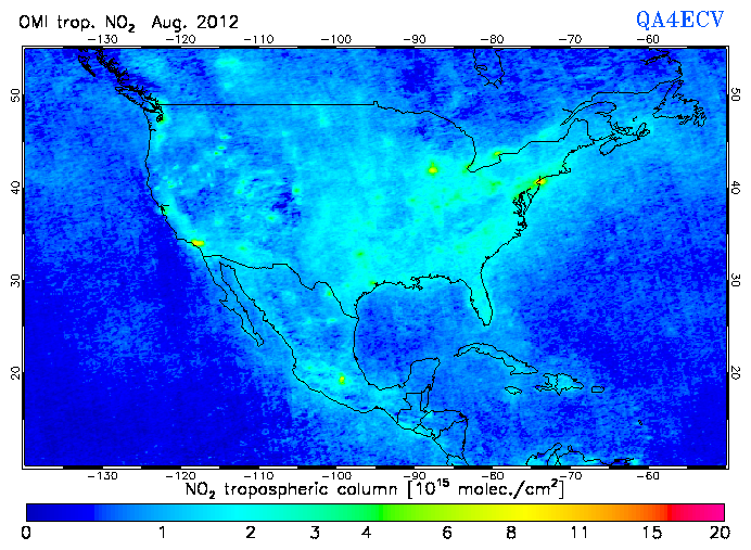 Regional Tropospheric NO2 of August 2012
