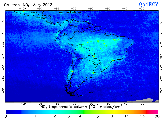 Regional Tropospheric NO2 of August 2012