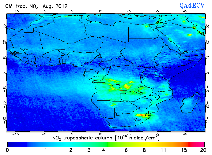 Regional Tropospheric NO2 of August 2012