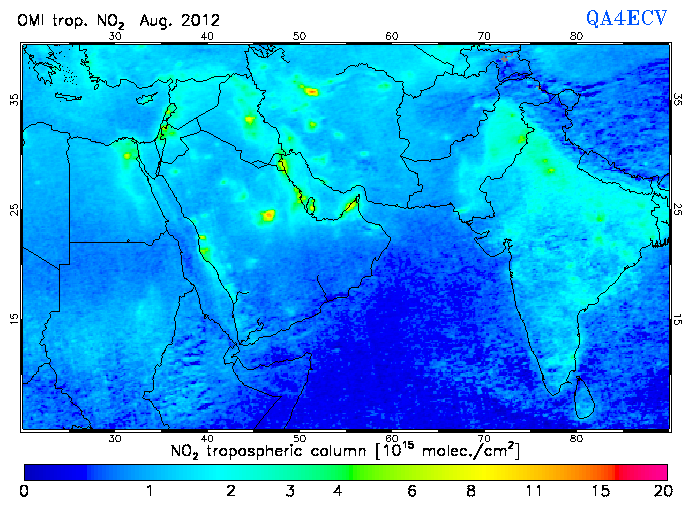 Regional Tropospheric NO2 of August 2012