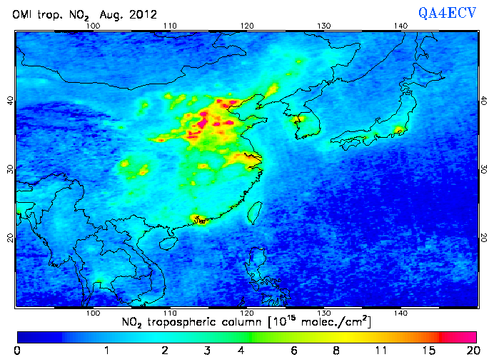 Regional Tropospheric NO2 of August 2012