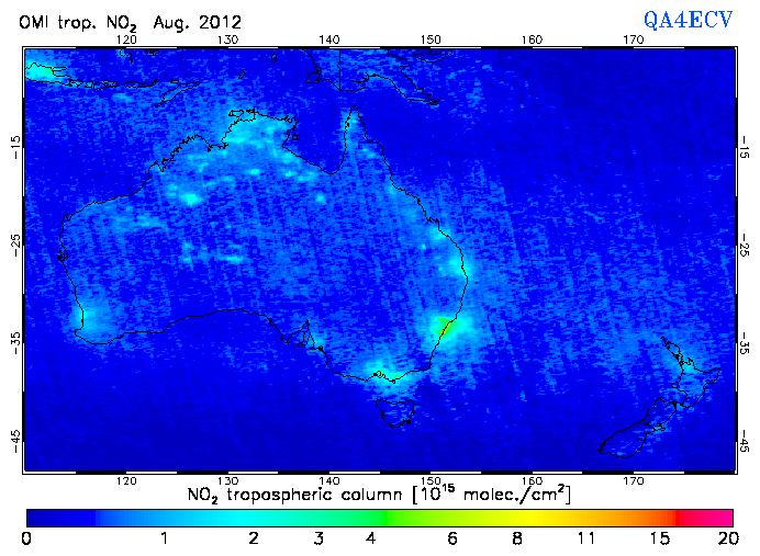 Regional Tropospheric NO2 of August 2012