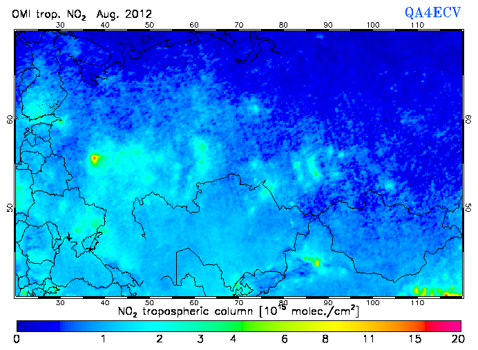 Regional Tropospheric NO2 of August 2012