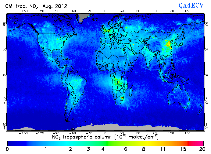 Regional Tropospheric NO2 of August 2012