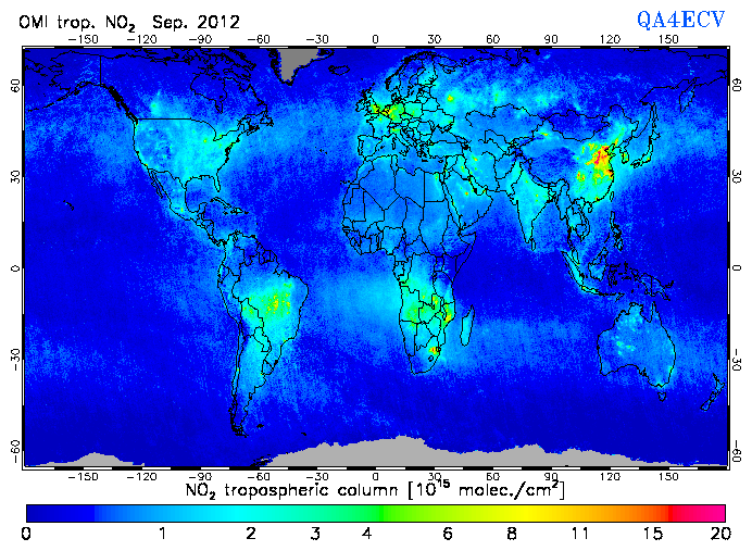 Regional Tropospheric NO2 of September 2012