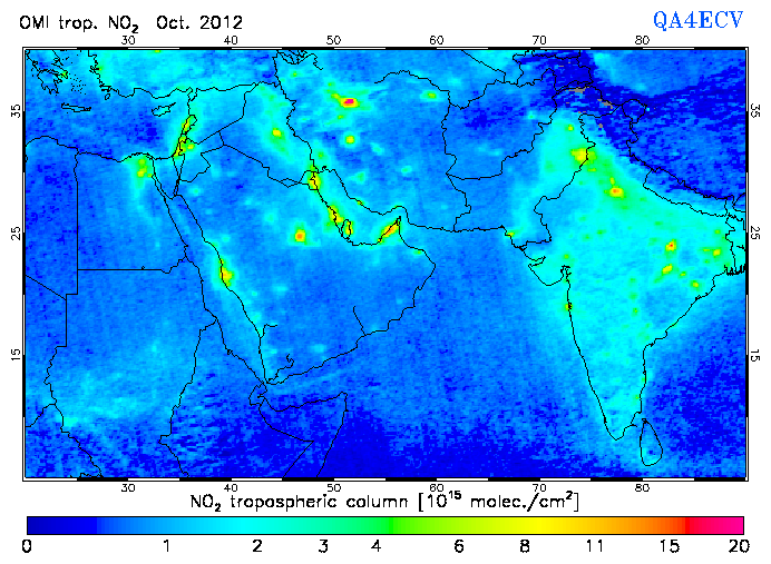 Regional Tropospheric NO2 of October 2012