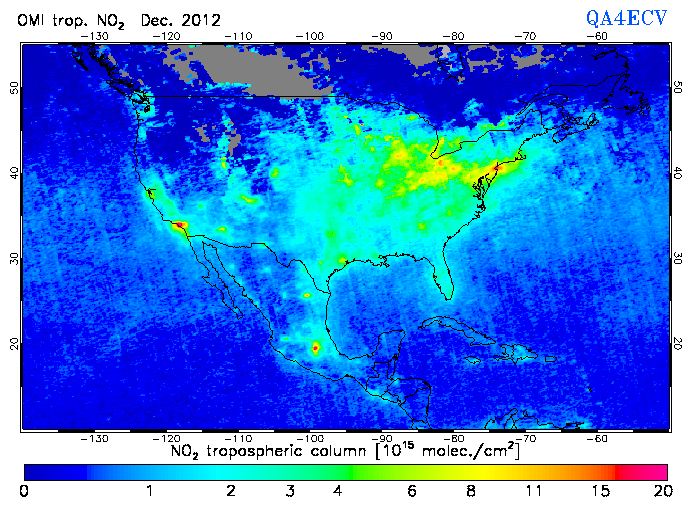 Regional Tropospheric NO2 of December 2012