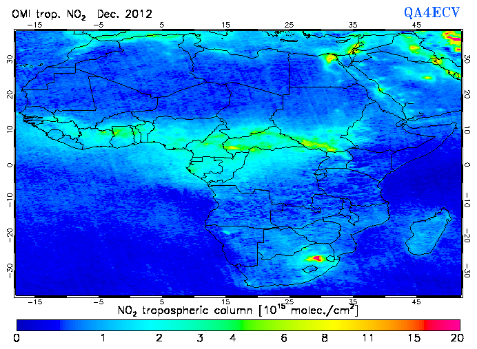 Regional Tropospheric NO2 of December 2012