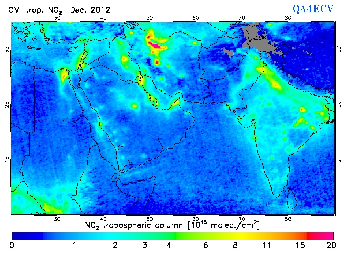 Regional Tropospheric NO2 of December 2012
