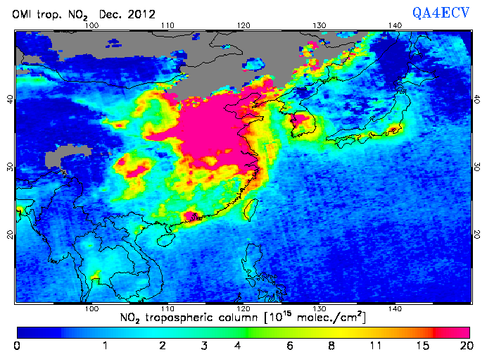 Regional Tropospheric NO2 of December 2012