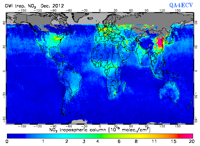 Regional Tropospheric NO2 of December 2012