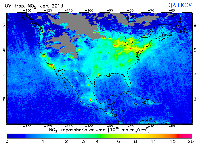 Regional Tropospheric NO2 of January 2013