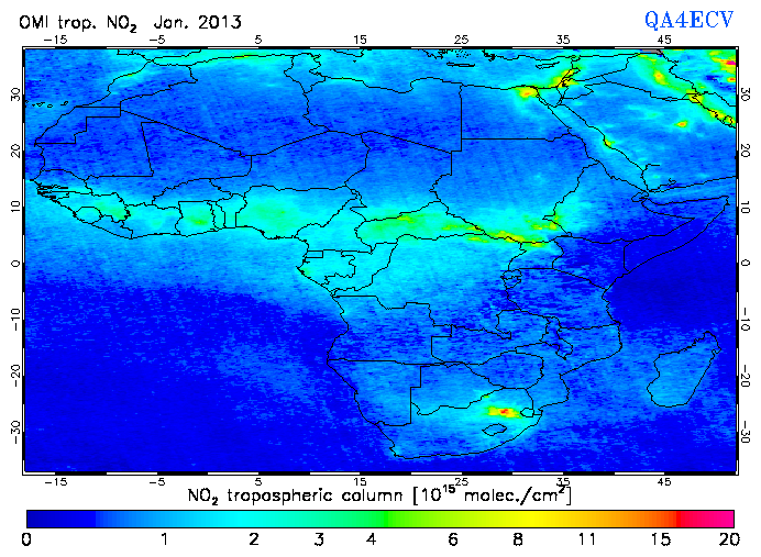 Regional Tropospheric NO2 of January 2013