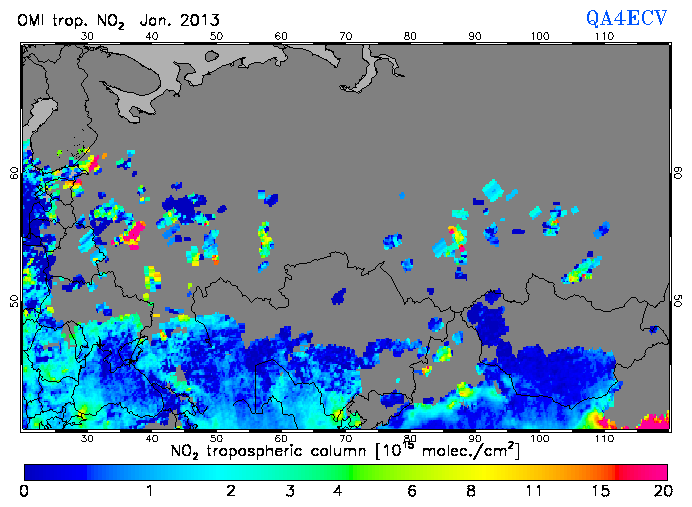 Regional Tropospheric NO2 of January 2013