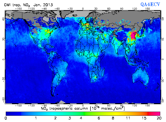 Regional Tropospheric NO2 of January 2013