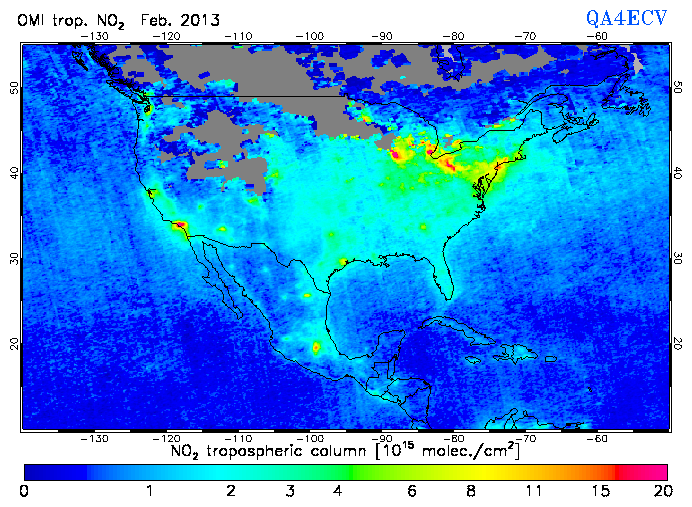 Regional Tropospheric NO2 of February 2013
