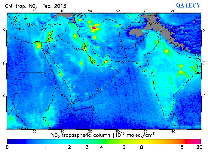 Regional Tropospheric NO2 of February 2013