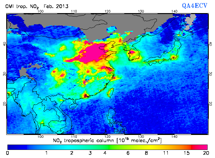 Regional Tropospheric NO2 of February 2013