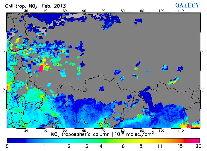 Regional Tropospheric NO2 of February 2013